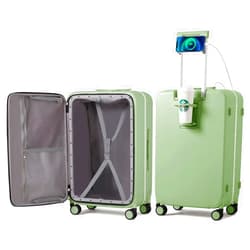mixi Large Checked Luggage with Cup Phone Holder and Charger Hard Shell Suitcases with Spinner Wheels, 26 Inch Avocado Green