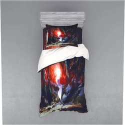 Lunarable Fantasy Bedding Set, Surreal Ghost Girl in an Enchanted Forest in Dark Woods Display Print, 3 Piece Duvet Cover Set with Sham and Fitted Sheet, Twin Size, Multicolor