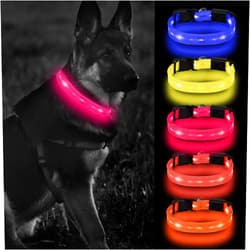 ANTECESSOR Led Dog Collar for Dogs, Waterproof Adjustable USB Rechargeable Available in 6 Hours Flashing Light Collar with PPC Material,for Medium and Large Dogs(Pink)