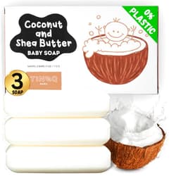 TINOQ Baby wash and Shampoo | Organic Baby Soap Bar | HYPOALLERGENIC Sensitive Skin | Shea Butter & Coconut Oil | Fragrance Free | Plastic Free | No SLS | Vegan | 3 BARS
