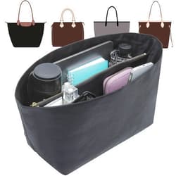 Doxo Tote Bag Organizer Insert Compatible with Long Champ Medium, G.oyard PM, Neverfull MM and More, Light Waterproof DupontPaper le pliage Medium Organizer(Full Black, M)