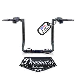 Dominator Industries 1 1/4” Prewired 12” Gloss Black Miter Bar Apes compatible with Harley-Davidson Electra & Street Glide, Special, Ultra Limited, Low - for 2014-2023 Heated Grip Option