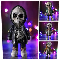Liliful 4 Pcs Cool Skeleton Figurines Cute Statue Skeleton Halloween Ornaments Decoration Collectibles Memorial Mini Skull Ornaments Resin Crafts for Home Office Desk Decor