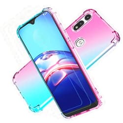HNHYGETE for Moto E Phone Case with Screen Protector, Transparent Shockproof Slim Two-Color Soft TPU Protection Cover Cases for Motorola Moto E (2020) (Pink/Green)