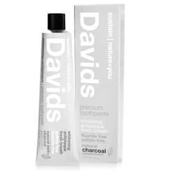 Davids Fluoride Free Whitening & Antiplaque CharcoalToothpaste, Natural Peppermint, Mouth & Gum Detox, SLS Free, EWG Verified Clean & Non-Toxic Ingredients, 5.25oz, Made in USA