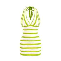 SweatyRocks Women's Striped Backless Halter Mini Dresses Sleeveless Bodycon Vacation Knit Dress