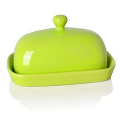 Sweejar Ceramic Butter Dish with Lid for Countertop,Porcelain Butter Keeper with Knob Handle,Butter Container for East/West Coast Butter, 7.1*3.7 inches (Green)