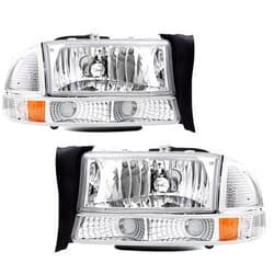 Bingbingmotor Headlight Assembly Replacement for 1997-2004 Dodge Dakota / 1998-2003 Dodge Durango Driver and Passenger Side Chrome Housing Amber Reflector