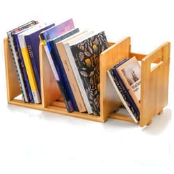 ZOOFOX Bamboo Desktop Bookshelf, Expandable Desktop Organizer, Small Display Shelf Book Rack for Office Supplies, Home Tabletop
