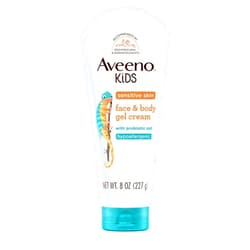 Aveeno Baby Aveeno Kids Sensitive Skin Face & Body Gel Cream with Prebiotic Oat, Clinically Proven 24 Hour Hydration for Soft Skin, Quick Drying and Lightweight, Hypoallergenic, 8 oz.