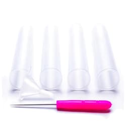 GoodMind Creations 4 Pack Additional Plastic Tubes for Watering Globes/Bulbs with Holes and Cotton Thread, Accessories to Adjust The Water Drip Speed + Small Funnel for Easier Filling + SharpTool