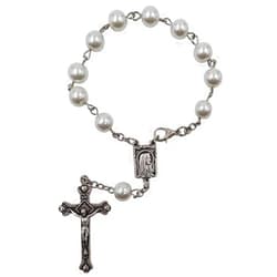 DERMAEX Treasure4U-Store One Decade Auto Rosary for Rearview Mirror White Pearl Glass Beads Catholic Bracelet Our Lady of Lourdes Centerpiece Religious Gift Car Truck Travel Protection