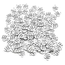 heyous 100pcs Heart Shape Charms Handmade Metal Labels Printed Made With Love Tag Labels Carving DIY Craft Necklace Bracelets Keychain Jewelry Making Findings Accessories Ancient Silver
