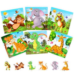 NASHRIO Wooden Puzzles for Toddlers 2-5 Years Old(Set of 6), 9 Pieces Preschool Educational and Learning Animal Jigsaw Puzzle Toy Gift Set for Boys and Girls
