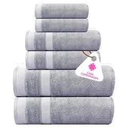CASA COPENHAGEN Solitaire Luxury Hotel & Spa Quality, 600 GSM Egyptian Cotton, 6 Piece Turkish Towel Set, includes 2 Bath Towels, 2 Hand Towels, 2 Washcloths, Grey Violet