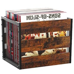 DOLALIKE Vinyl Record Storage, Vintage Wood Album Holder with Dividers for 100+ Records, Box Case Crate for Books, Magazines, Organizer (Classic Cube)