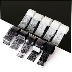 Art lalic 10 Rolls 2.5 * 40cm Black & White Lace Nail Foil, Nail Art Transfer Foil Starry Sky Decals for DIY Manicure Decoration