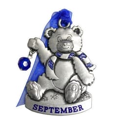 Gloria Duchin Birthstone Bear - September Christmas Ornament, Silver and Red