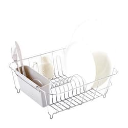 Sweet Home Collection Dish Drying Rack & Cutlery Holder 2 Piece Set - Compact Sink-Fitting Dish Drainer with Rubberized Undercoating, Space-Saving Kitchen Organizer for Plates, Cups, Bowls & Utensils In Sink, Silver