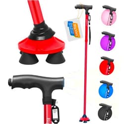 BigAlex Folding Walking Cane with LED Light,Pivoting Quad Base,Adjustable Walking Stick with Carrying Bag for Man/Woman (Alloy Base)