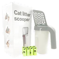 HMAMOR Cat Litter Scoop with Bag Holder, Integrated Detachable Deep Cat Litter Shovel with Poop Sifting and 120 Litter Bags