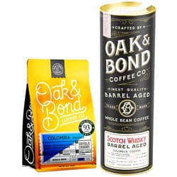 Oak & Bond Coffee Co. Colombia Single Origin and Scotch Whiskey Barrel Aged Coffee Bundle, Whole Bean - 22oz. Total