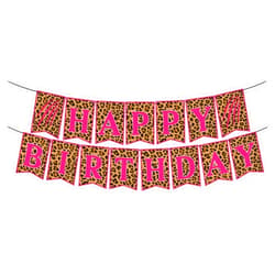MELD Pink Cheetah Happy Birthday Banner Pre-strung Leopard Print Birthday Banner for Women Girl Cheetah Birthday Decorations Leopard Party Supplies