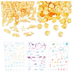 OLYCRAFT Ocean Themed 160Pc Resin Fillers - 8 Style Alloy Epoxy Supplies with Whale, Starfish, Shell & Dolphin Cabochons & 4 Sheets 3D Resin Stickers for Jewelry Making