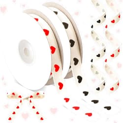 Wavwavw 20 Yards Valentine's Heart Ribbon, Natural 5/8 Inch 100% Cotton Herringbone Twill Fabric Ribbon Red Valentine's Decorations for Crafts Galentines Party Gifts Wrapping, 2 Rolls