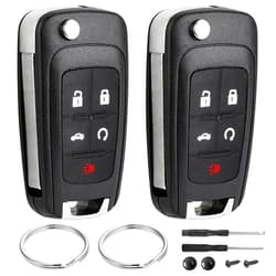 JJCHQ 2 Pcs 5 Button Keyless Entry Remote Flip Key Fob Replacement for Chevy Cruze Camaro Impala Sonic Equinox GMC Terrain Buick Regal Lacrosse Verano Encore 2019 2018 2017 2016 2014 2015 2013 2012-2010