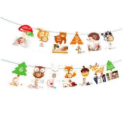 BHNACIER Woodland First Year Photo Banner Woodland Photo Banner Woodland 1st Birthday Decorations Forest Animal 12 Month Banner for Baby Wild One Monthly Photo Banner 1 to 12 Months Baby Photo Display