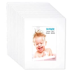 Egofine 8x10 White Picture Mats Pack of 14, Frame Mattes for 5x7 Pictures, Acid Free, 1.2mm Thickness, with Core Bevel Cut