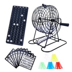 GOTHINK Bingo Game Set for Adults and Kids - Included 8 Inch Metal Bingo Wheel Cage, 75 Bingo Balls, Master Board, 18 Bingo Cards & 150 Colored Chips, For Fun Family Bingo Night, Large Groups, Parties