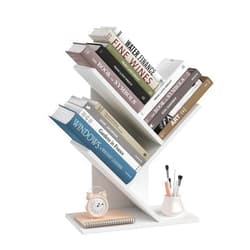 ZRWD Tree Bookshelf, 3-Tier Book Storage Organizer Shelves Floor Standing Bookcase, Wood Storage Rack for Office Home School Shelf Display for Cd/Magazine（White）