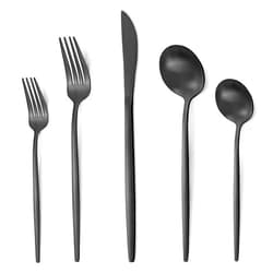 Oliviola 20 Pieces Silverware Set，Matte Black Stainless Steel Flatware Cutlery Set Service for 4, Stain Finish Kitchen Utensil Set，Include Dinner Knives Forks and Spoons Silverware, Dishwasher Safe