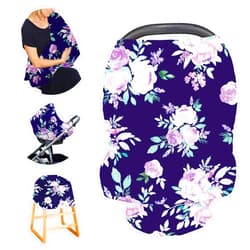 TANOFAR Carseat Cover Girls, Multiuse - Nursing Breastfeeding Covers, Purple Flower Theme, Car seat Canopy, Stretchy Soft Breathable