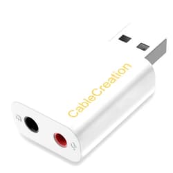 CableCreation USB Audio Adapter - External Sound Card with 3.5mm Headphone and Microphone Jack for Windows, Mac, Linux, PC, PS4, Laptops - Plug and Play, No Drivers Needed (White)