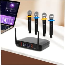 Rosyouth Wireless Microphone System, Cordless Microphone Set with 4 Handheld Microphones, Handheld Cordless Dynamic Microphones for Singing, Karaoke, Church, DJ, 20m/65.62ft Range