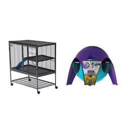 MidWest Homes for Pets Deluxe Critter Nation Single Unit Small Animal Cage (Model 161),Gray Quartz & Lixit Critter Space Pod, Perfect for Small Animals (Large)