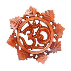 NOVICA Floral Wood Wall Sculpture, Brown, Petaled Om'