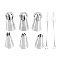 Zerodis 6 Pack Cake Baking Tip, Portable Piping Tips Set with 2 Brush Cake Baking Tip Easy to Stainless Steel Cake Frosting Tips Nozzles Kit Reusable Baking Tips for Cake Decoration