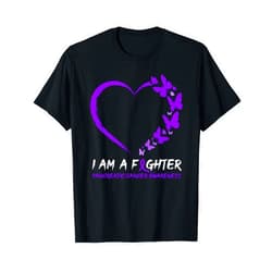 I Am A Fighter Pancreatic Cancer Awareness Butterfly Heart I Am A Fighter Pancreatic Cancer Awareness T-Shirt