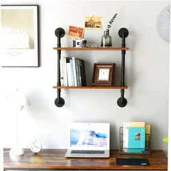 Generic Industrial Ladder Shelf 2/3-Tier Decorative Display Rack Unit with Metal Brackets Floating Wall Shelves Sundries Holder for Living Room, Office, Bedroom Pland Flower Pot Stand(80x25x65cm)