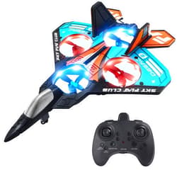 HOLYFUN Form Drone RC Airplane for Kids and Beginners, Remote Control Plane Fighter Jet Helicopter with Light, Auto Hovering, 360° Flip and 2 Batteries (18Mins)