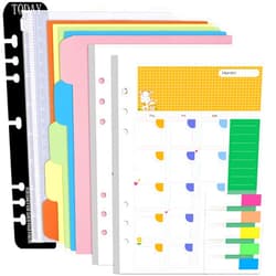 Rancco A5 Planner Inserts Monthly Planner Refills, 90 Pages Colorful 6-Ring Loose-leaf Monthly Binder Paper w/Divider, PVC Pouch, Ruler, Index Tab for Journal, Filofax, Double-sided, Undated,8.3x5.6
