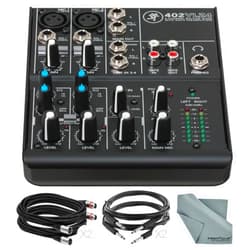 Photo Savings Mackie 402VLZ4-4-Channel Ultra Compact Mixer Preamps and Basic Bundle w/ 4X Cables + Fibertique Cleaning Cloth