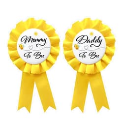 WOWOPA 2Pcs Mom & Daddy to Bee Pins, New Dad Mom Baby Shower Tinplate Badge Pins Honeybee Theme Party Decoration - Yellow