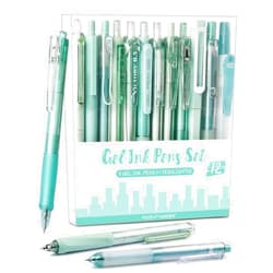 Four Candies 12Pack Pastel Gel Ink Pen Set, 11 Pack Black Ink Pens with 1Pack Highlighter for Writing, Retractable 0.5mm Fine Point Cute Note Taking Pens for School Office (Green)