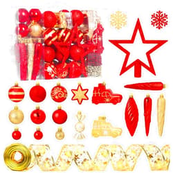 Dekoresyon 100 Pcs Christmas Tree Ornaments Set, Red Gold Christmas Ball Ornaments Shatterproof Christmas Tree Decorations with Ribbon Star Toppers Hanging Holiday Home Party Decor