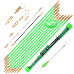 Generic 14FT Fiberglass Running Electrical Wire Cable Glow Rods Wire Pulling, Fish Rods Electrical Kit with 8 Different Attachments and Fish Tape Wire Puller Kit1